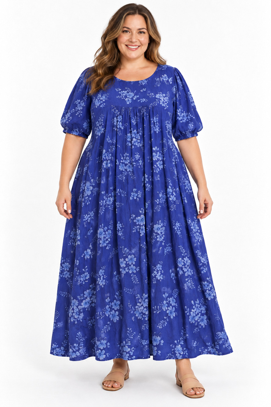 Only Necessities 3X 30/32 Blue Floral Maxi Lounge House Dress Empire Waist